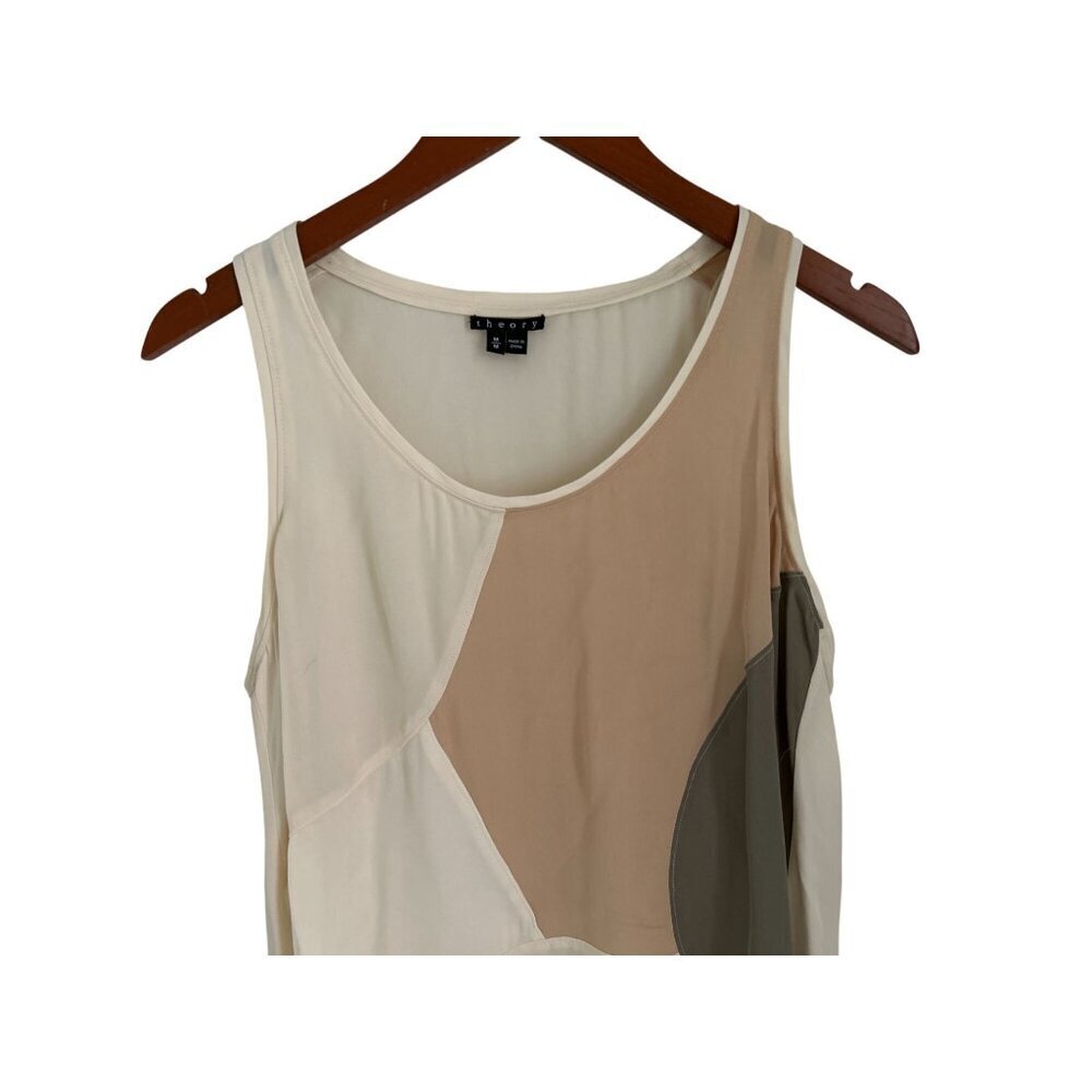 Theory 100% Silk Top Asymmetrical Patchwork Color… - image 2